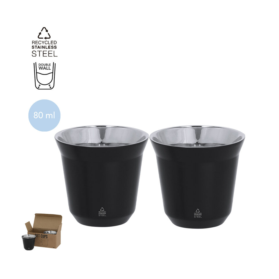 Double-walled stainless steel cup set – 2 × 80 ml