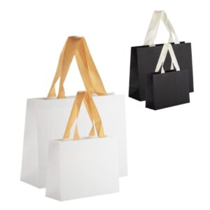Elegant 200 g/m² paper gift bag with ribbon handles