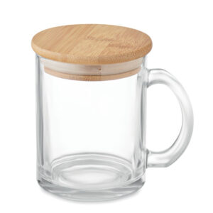 Recycled glass mug with bamboo lid, 300 ml – White