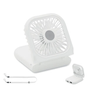 Salokāms kakla un galda ventilators ar akumulatoru – Balta