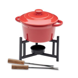 Ceramic fondue set with lid, 300 ml – Red