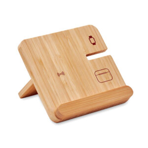 Foldable bamboo charging station 3 in 1, 15 W – Brown