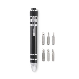 Multifunctional tool in pen form with torch – Black