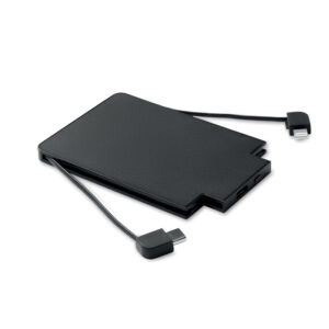 Magnetic power bank with built-in cables, 2500 mAh – Black