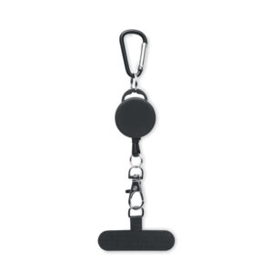 Retractable phone or card holder with carabiner – Black