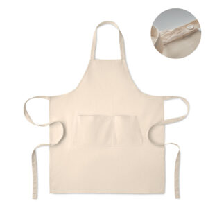 Colourful organic cotton apron with pocket – Brown