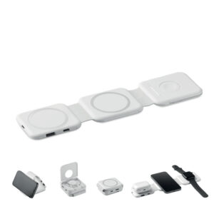Foldable magnetic charging station with USB hub – White