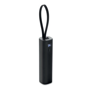 Cilindrisks ārējais akumulators ar iestrādātu kabeli, 5000 mAh – Melna