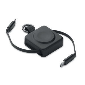 Ievelkams USB-C kabelis ar viedpulksteņa lādētāju, 100 W – Melna