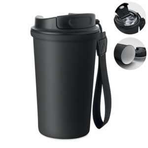 Termokrūze ar keramikas iekšpusi un siksniņu – 400 ml – Melna