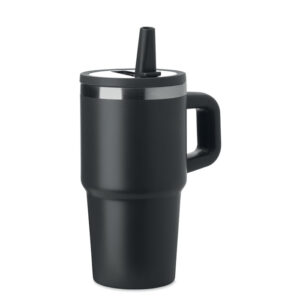 Vacuum thermal mug with straw – 500 ml – Black