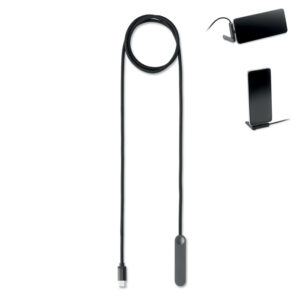 USB-C kabelis ar iestrādātu tālruņa statīvu, 60 W – Melna