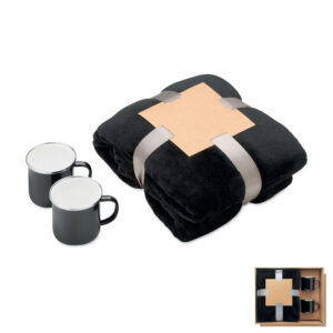 Gift set: fleece blanket and two mugs – Black