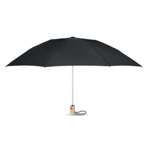 Folding RPET umbrella with bamboo handle, 23″ – Black