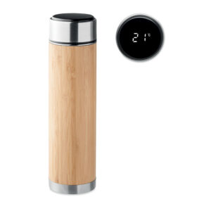 Bambusa termopudele ar LED termometru – 480 ml – Brūna