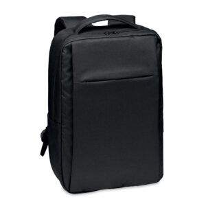 RPET datora mugursoma ar USB kabeli, 16" – Melna