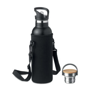 Termopudele ar diviem vāciņiem un neoprēna somiņu – 700 ml – Melna
