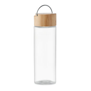 Glass bottle with bamboo lid and handle – 500 ml – White