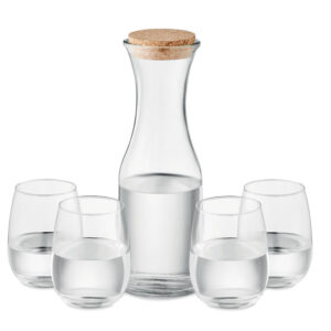 Recycled glass carafe with four glasses – White
