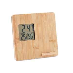 Bamboo weather station with wireless charger – Brown