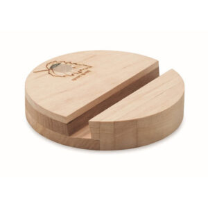 Round birch wood phone stand with seeds – Brown