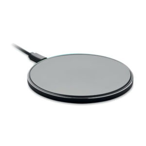 Aluminium wireless charger with glass surface, 10 W – Black