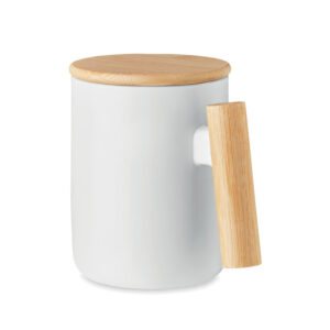 Porcelain mug with bamboo lid, 380 ml – White