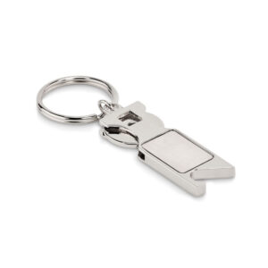 Keyring with token and bottle opener – Silver