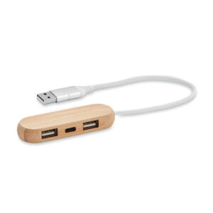 Bamboo USB-C hub with three ports – Brown
