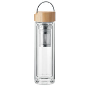 Glass insulated bottle with tea infuser – 400 ml – White