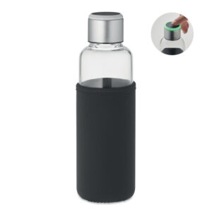 Stikla pudele ar dzeršanas atgādinātāju maciņā – 500 ml – Melna