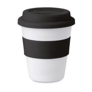 Balta PP glāze ar silikona vāciņu – 350 ml – Melna