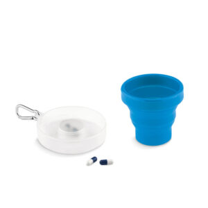 Foldable silicone cup with pill box – Blue