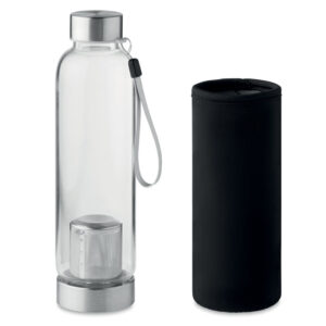 Glass bottle with tea strainer in neoprene pouch – 500 ml – Black
