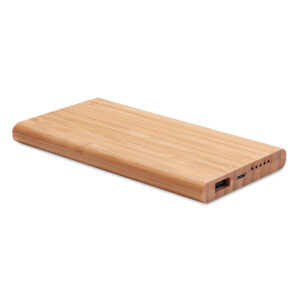 Bambusa bezvadu ārējais akumulators ar Micro USB, 6000 mAh – Brūna