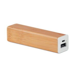 Compact bamboo external power bank, 2,200 mAh – Brown