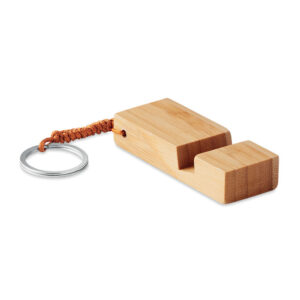 Bamboo keyring with phone stand – Brown