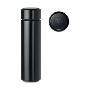 Termopudele ar tējas sietu un LED termometru – 450 ml – Melna