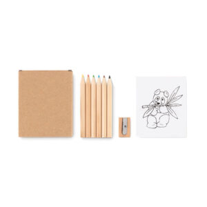 Colouring set with wooden pencils and pages – Brown