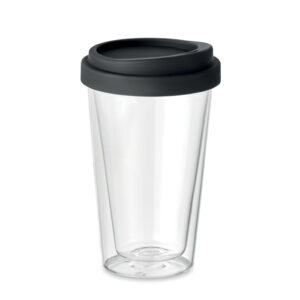 Borosilikāta stikla termoglāze ar silikona vāku – 350 ml – Melna