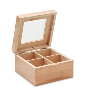 Bamboo tea box with glass lid – Brown
