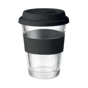 Glass cup with silicone cap and handle - 350 ml – Black