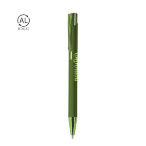 Pen made from recycled aluminium with rubberised coating and mirror effect