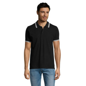 Vīriešu polo krekls SOL'S Pasadena ar kontrasta svītrām, 200 g/m², tonis Black/white