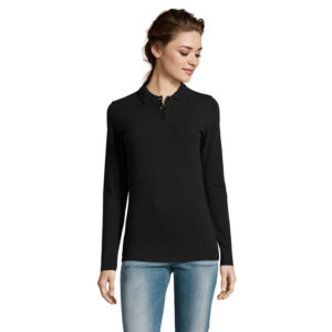 Women's long-sleeved polo shirt SOL'S Perfect LSL, 180 g/m², shade Black