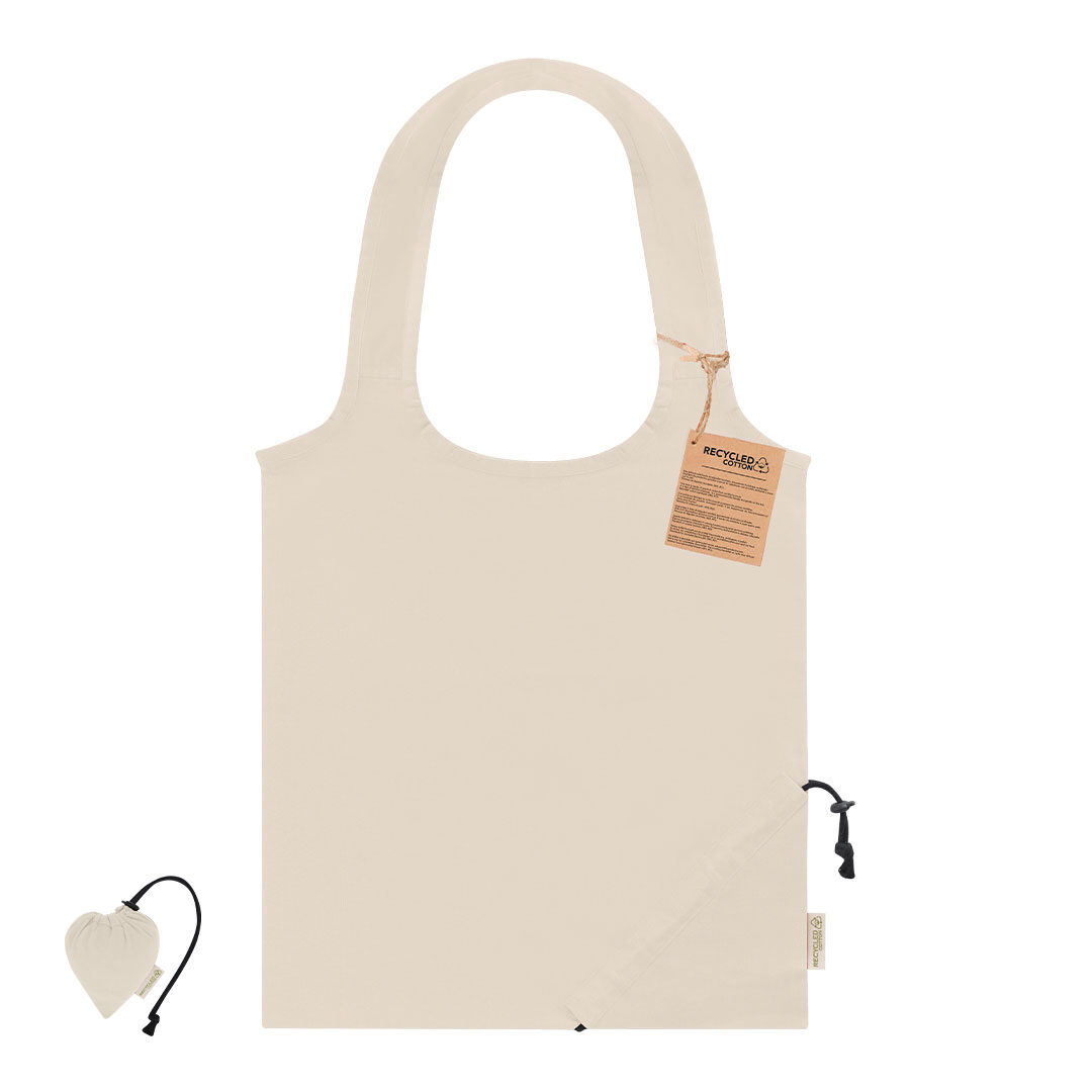 Foldable bag made of recycled cotton with heart design – 140 g/m²