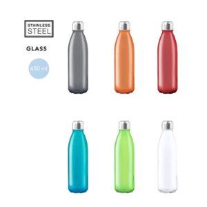 Glass bottle with chromed stainless steel lid – 650 ml