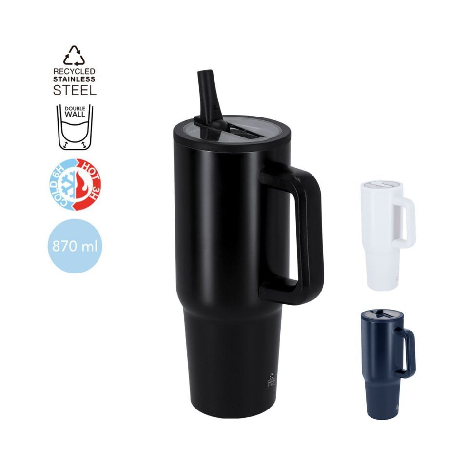 Thermal mug with lid made of recycled stainless steel – 870 ml