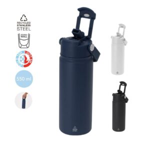 Termopudele no pārstrādāta nerūsējošā tērauda ar salmiņu un rokturi – 550 ml