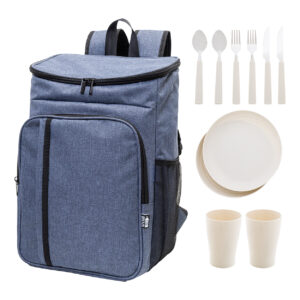 600D RPET piknika aukstuma mugursoma ar galda piederumiem 2 personām, 270×440×190 mm – Tumši zila
